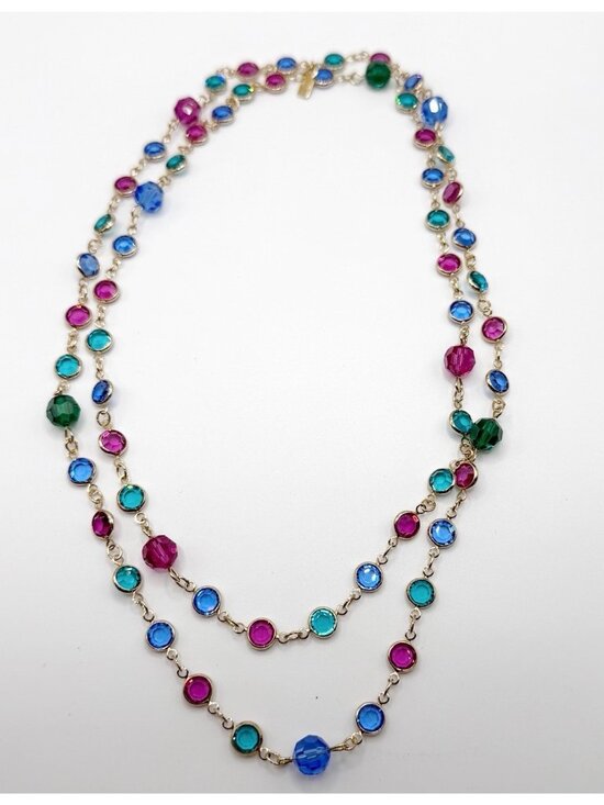 Swarovski Jewelry - Swarovski Bezel Vintage Multicolored Gold-Tone Faceted Crystal Necklace 36”